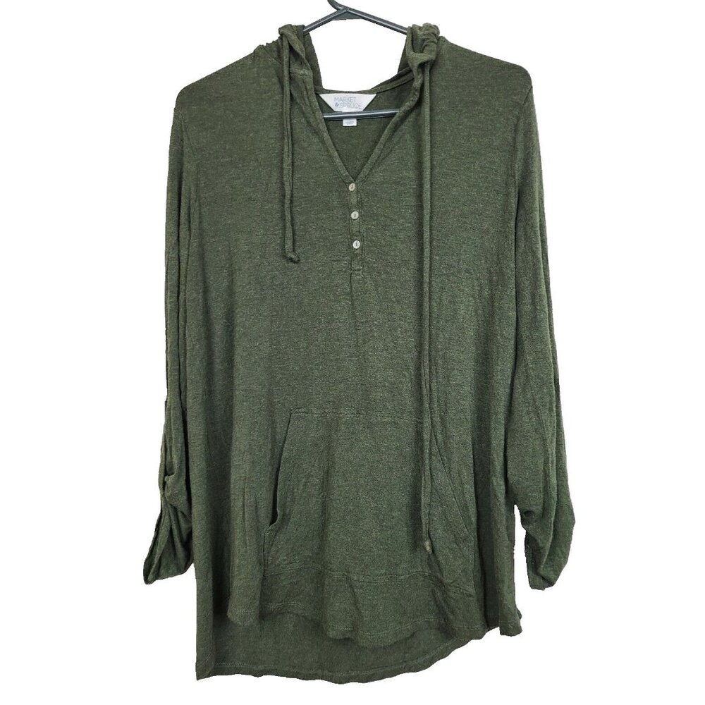 Market & Spruce Stitch Fix Womens Henley Hoodie Medium Olive Green Soft Knit Top